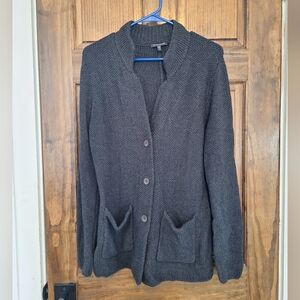 Eileen Fisher 100% Merino Wool Cardigan Womens Petite Medium Dark Gray Button Up